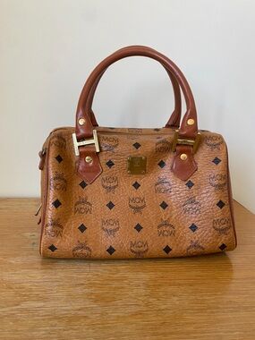 Vintage MCM Cognac Visetos Boston Bag Satchel Munich Era +
